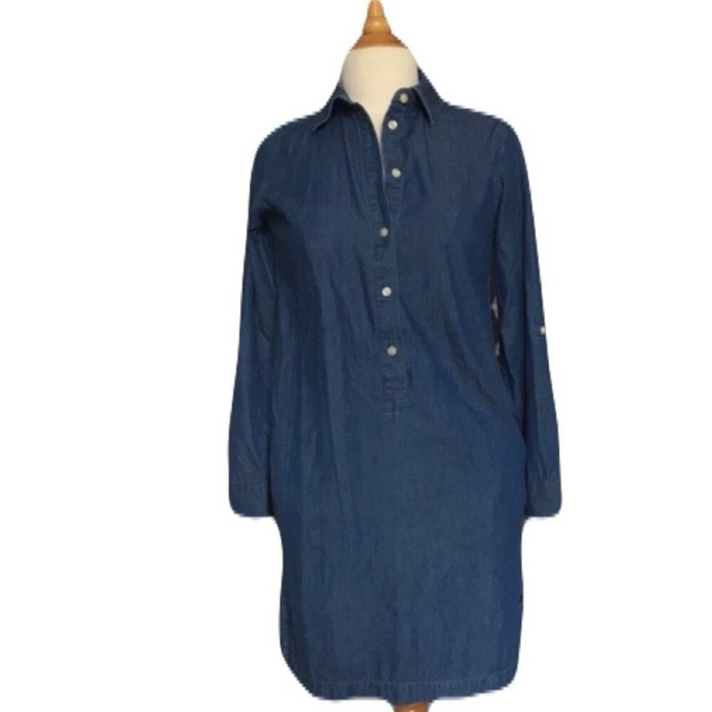 UNIQLO Chambray Denim Shirt Dress Women’s Size Large Blue 100% Cotton